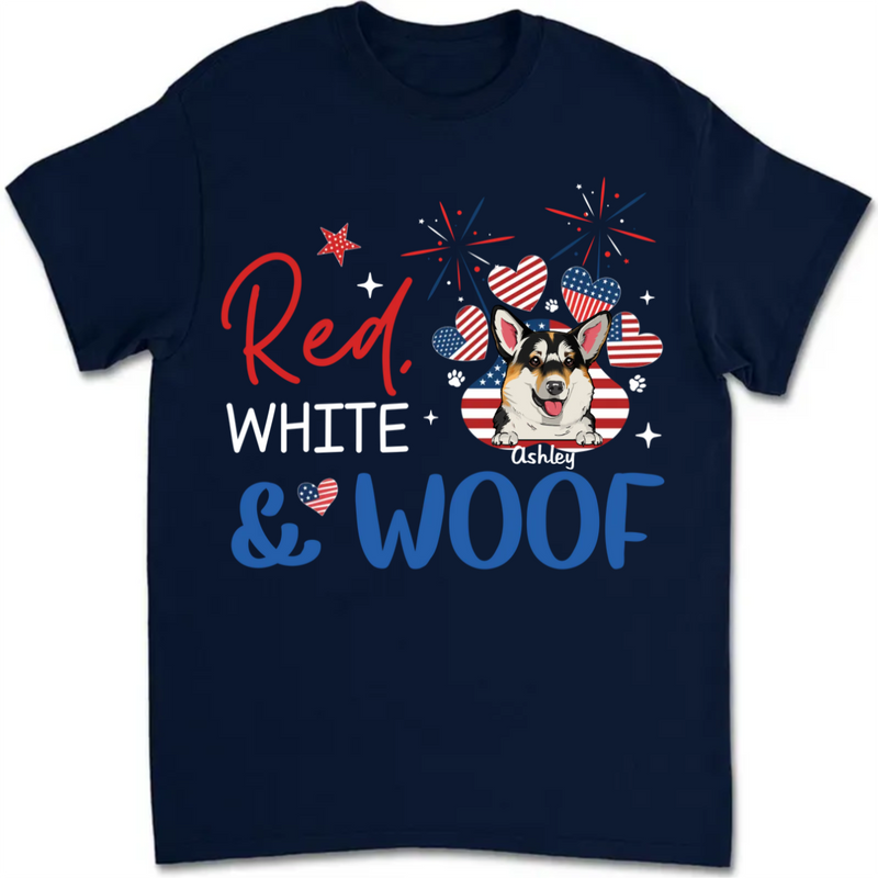 Dog Lovers -Red White And Woof - Personalized T-shirt