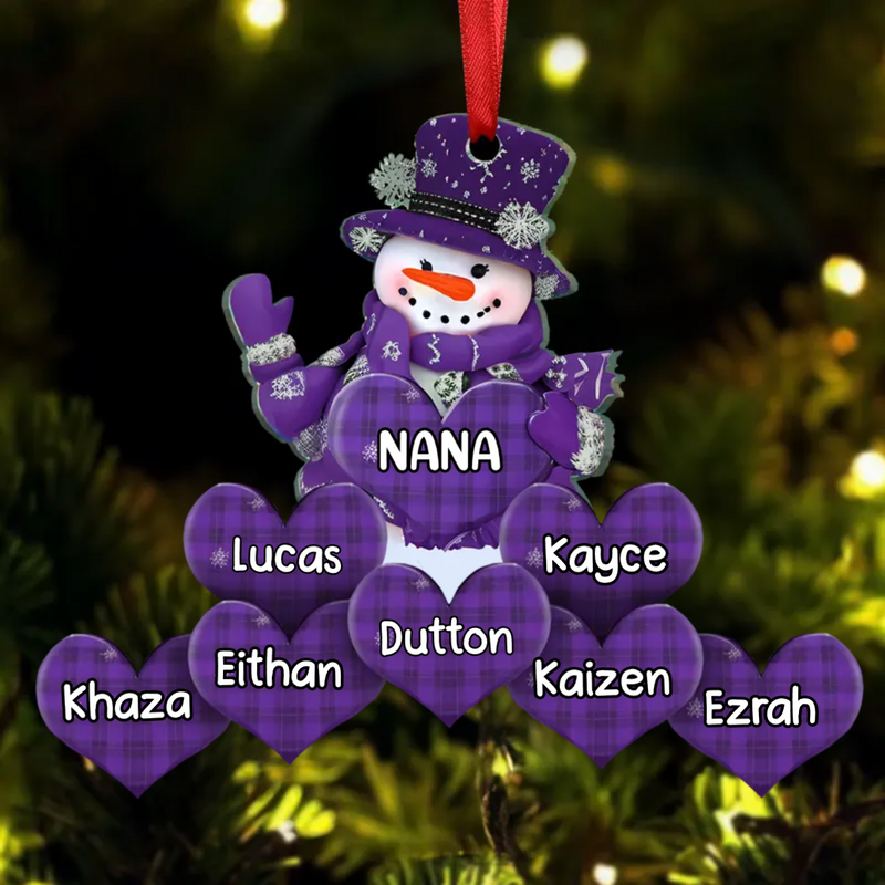 Family - Grandma Mom Snowman Heart - Personalized Ornament