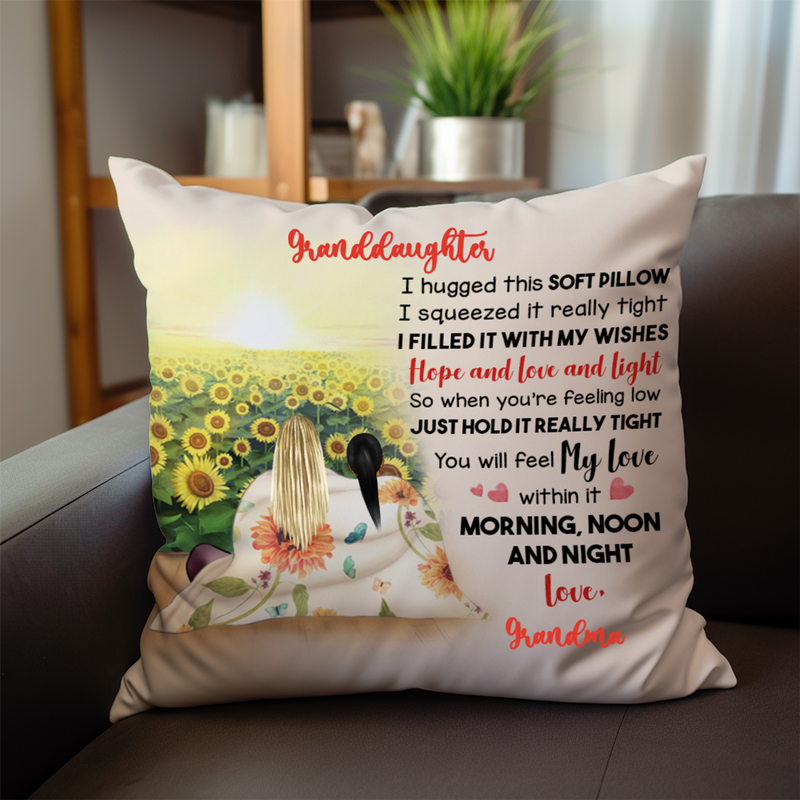 Personalized Gift To Daughter, Granddaughter Sunflower, Hugged This Soft Pillow, Custom Pillow