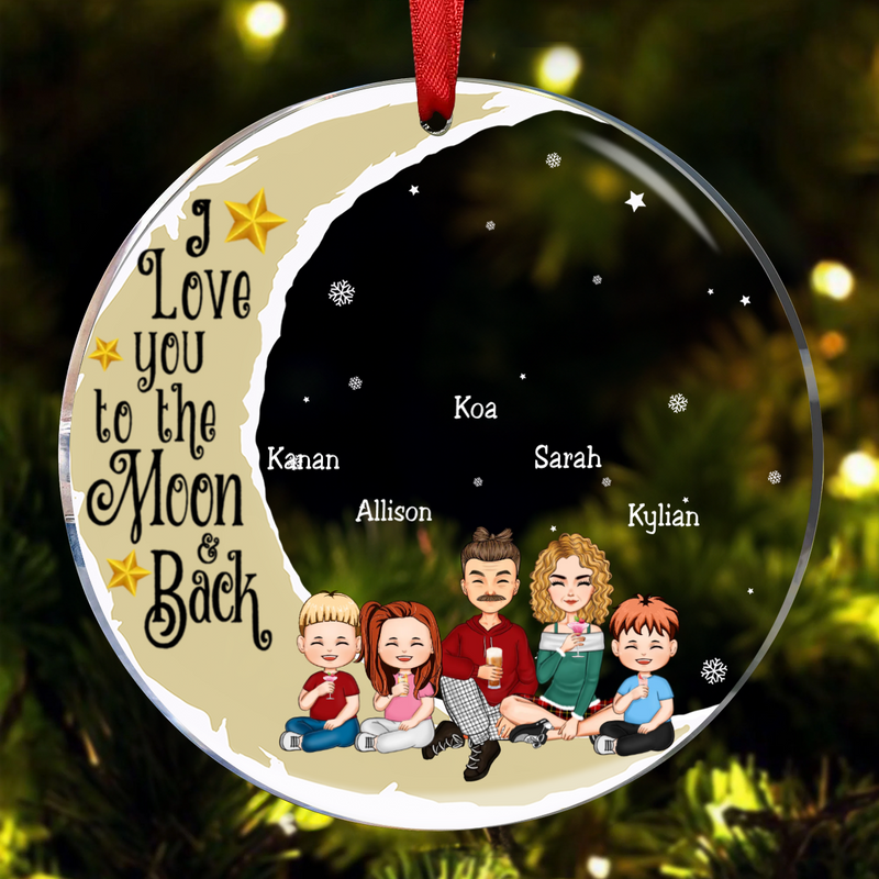 Family - I Love You To The Moon & Back - Personalized Circle Ornament (NV)