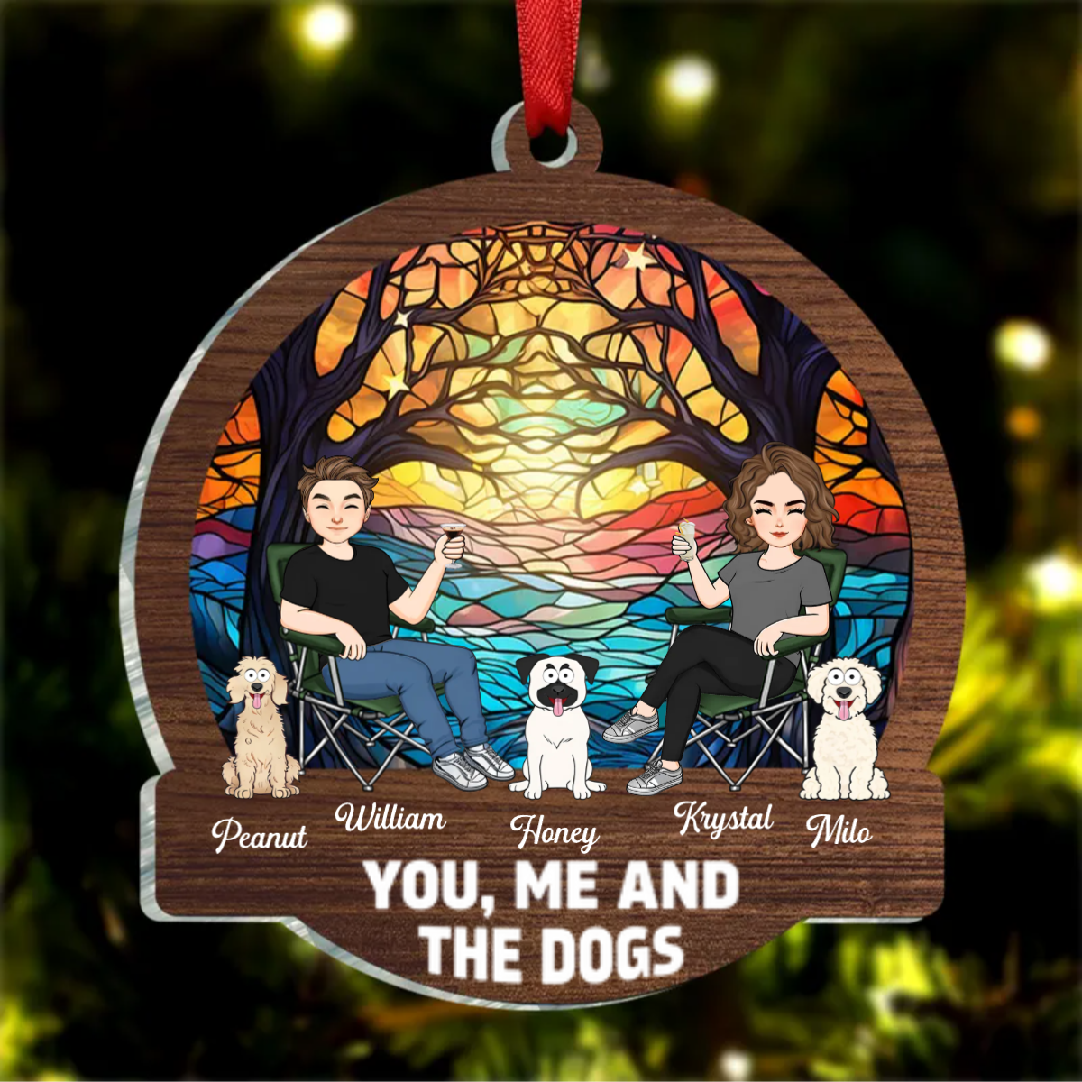 Camping You, Me And The Dogs - Personalized Acrylic Ornament