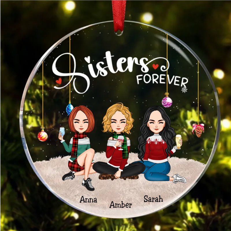 Sisters - Sisters Forever - Personalized Circle Ornament (QH)