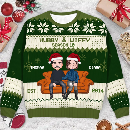 Christmas Couple Hubby & Wifey Season - Gift For Couples - Personalized Unisex Ugly Sweater