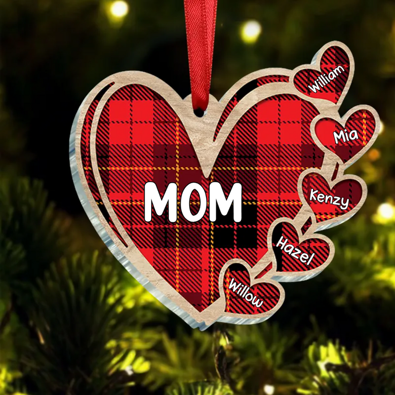 Family - Grandma, Nana, Mom Heart Kids - Personalized Ornament