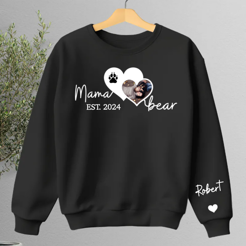 Family - Mama Bear Shirt With Kid Names On Sleeve - Personalized Sweater
