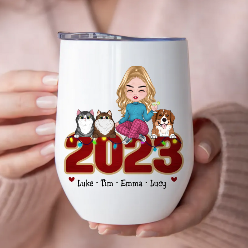Pet Lovers - May Your Christmas Be Furry And Bright - Personalized Wine Tumbler