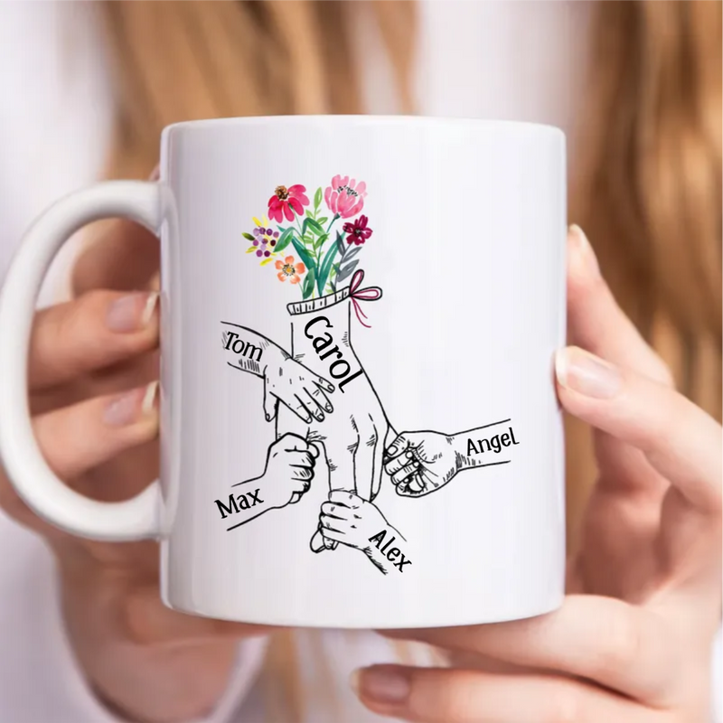 Family - Holding Flowers Hand - Personalized Mug