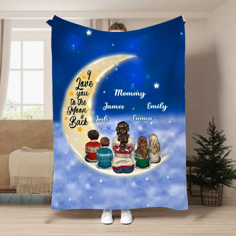 Family - I Love You To The Moon And Back -  Personalized Blanket