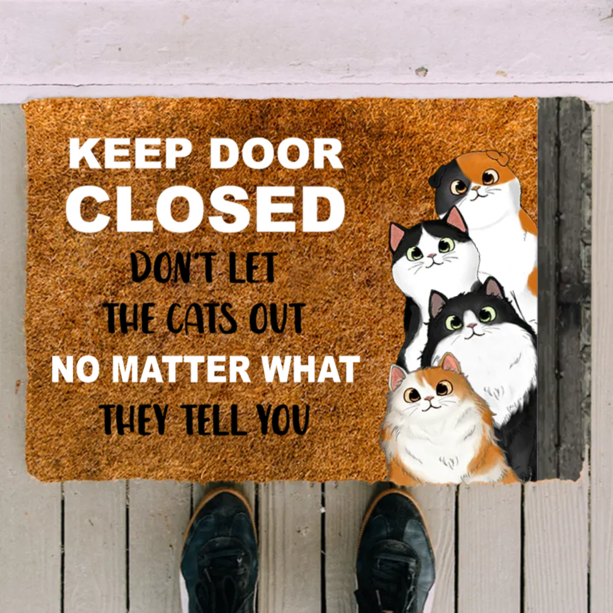 Cat Lovers - Keep Door Closed Don't Let The Cats Out - Personalized Doormat (Ver 2 )