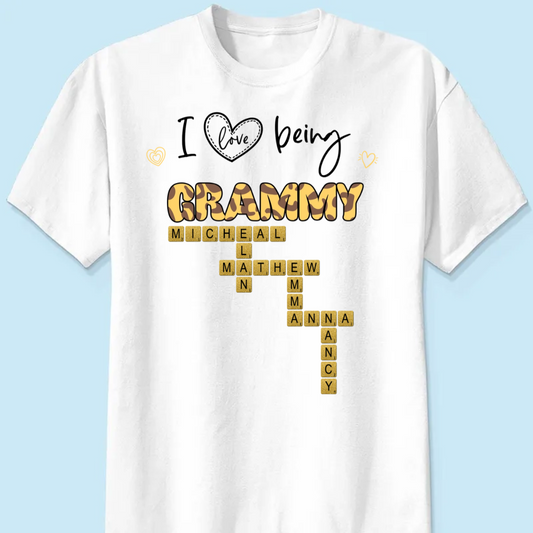 Loving Being A Grandma Leopard Heart acCrossword Puzzle Personalized Shirt