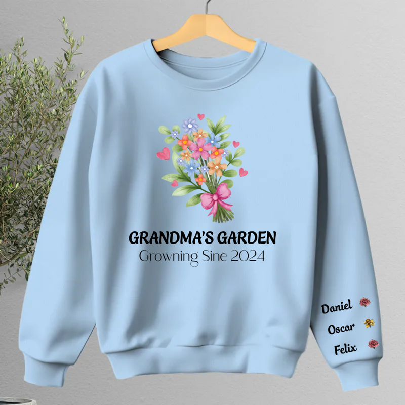 Family - Grandma‘s Garden Beautiful Vintage Birth Month Flowers Bouquet - Personalized Sleeve Printed Sweatshirt