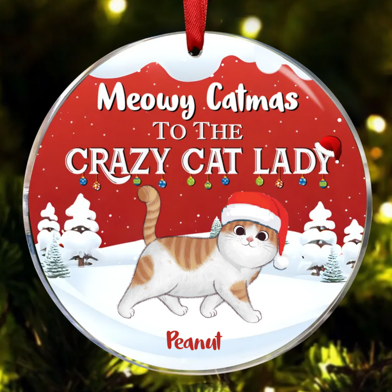Cat Lovers - Christmas Walking In A Winter Wonderland Meowy Catmas - Personalized Circle Ornament