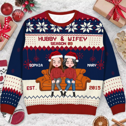 Christmas Couple Hubby & Wifey Season - Gift For Couples - Personalized Unisex Ugly Sweater