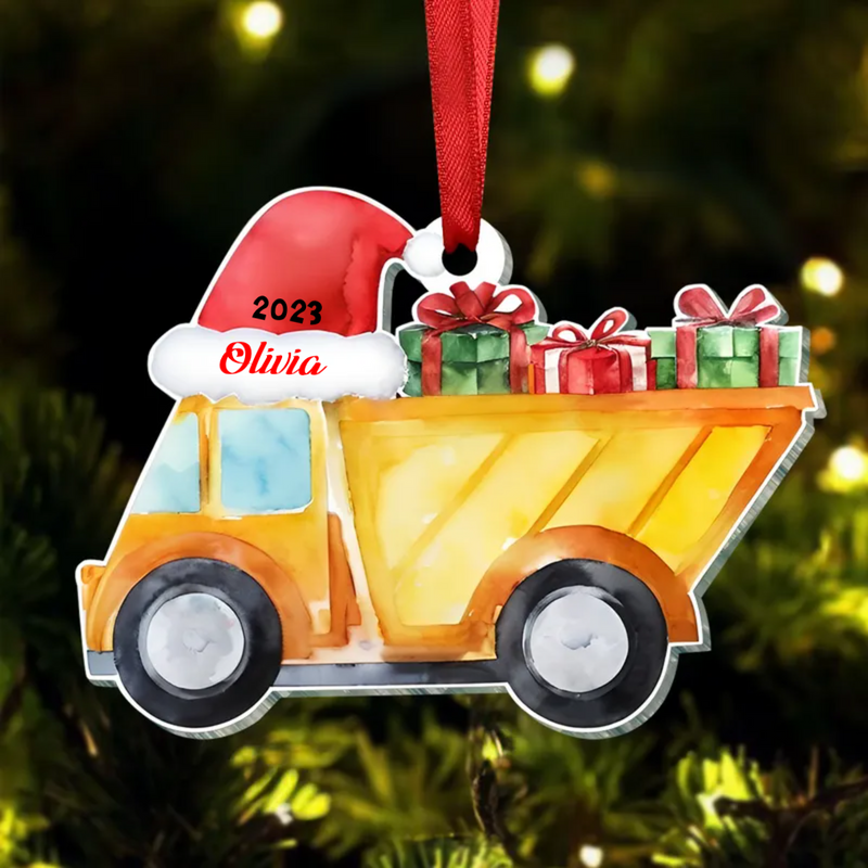 Grandson- Truck Excavator Christmas - Personalized  Ornament