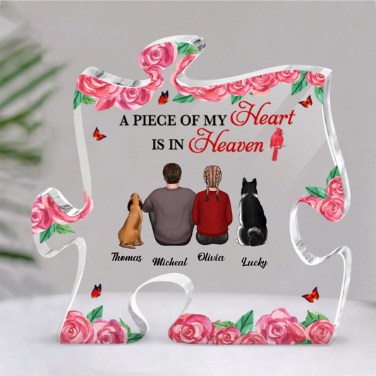Roses Cardinal A Big Piece Of My Heart In Heaven Family Memorial Remembrance Gift Personalized Puzzle Acrylic Plaque