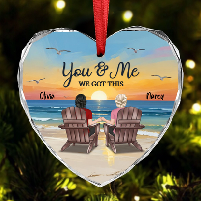 Couple Sitting Eternal Sunset Beach Personalized Heart Acrylic Ornament, Heartfelt Christmas Gift For Girlfriend, For Wife