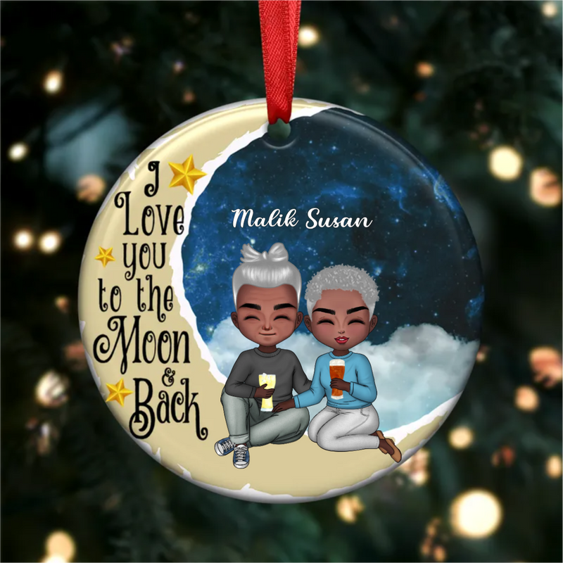 Couple - I Love You To The Moon And Back V2 - Personalized Circle Ornament