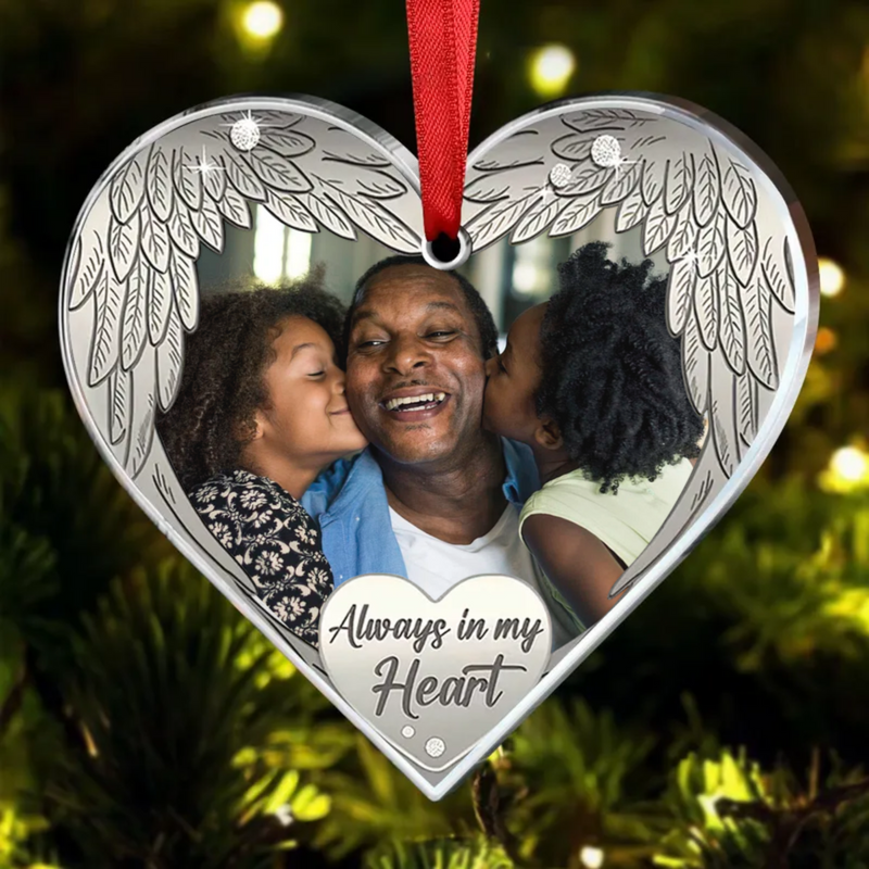 Family -  Always in my heart - Personalized Custom Photo Heart Ornament