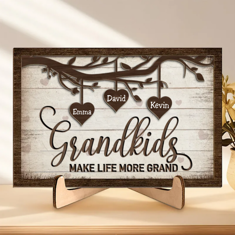 Family - I Love My Grandkids - Personalized 2-Layered Wooden Plaque With Stand