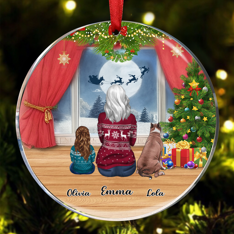 Family - Personalized Gifts For The Whole Family With Dog Waiting for Santa - Personalized Circle Ornament