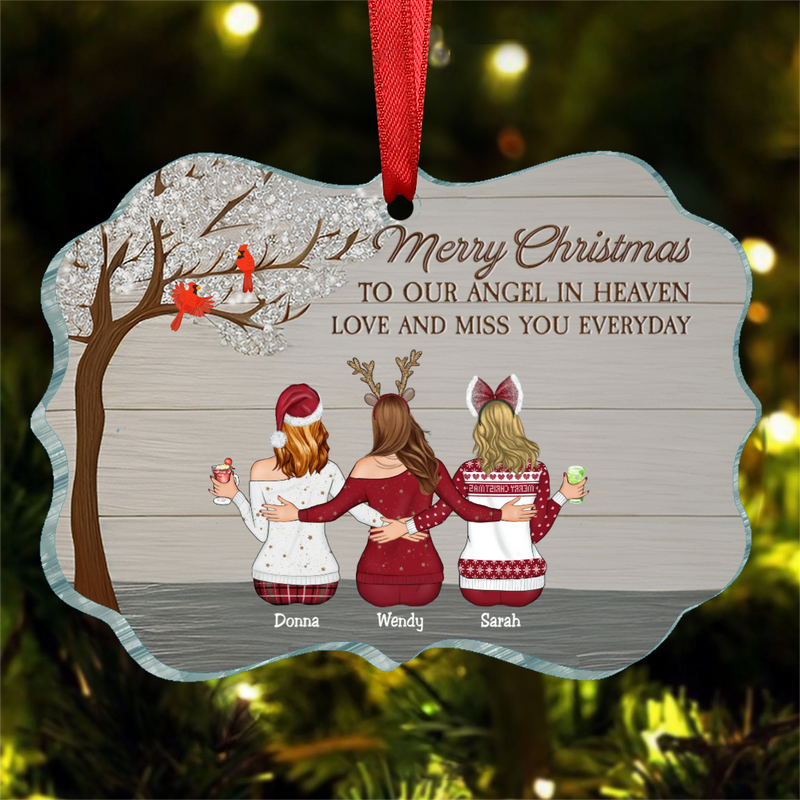 Sisters - Merry Christmas To Our Angel In Heaven Love And Miss You Everyday - Personalized Acrylic Ornament