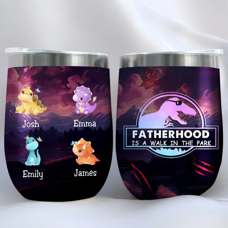 Family - Fatherhood Is A Walk In The Park - Personalized Wine Tumbler