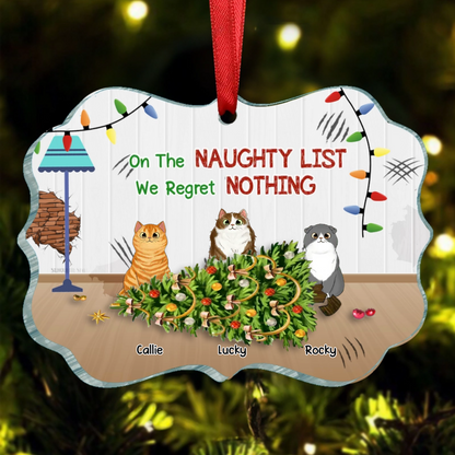 Naughty Cats Regret Nothing Personalized Christmas Ornament