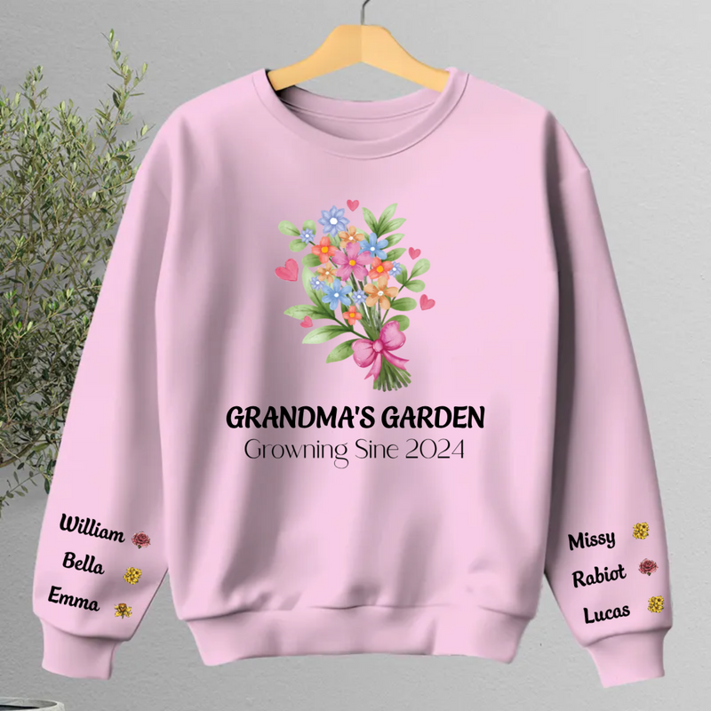 Family - Grandma‘s Garden Beautiful Vintage Birth Month Flowers Bouquet - Personalized Sleeve Printed Sweatshirt
