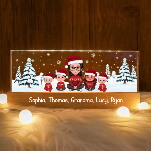 Grandma & Grandkids Christmas Gift For Grandma Granddaughter Grandson Personalized Acrylic Block LED Night Light