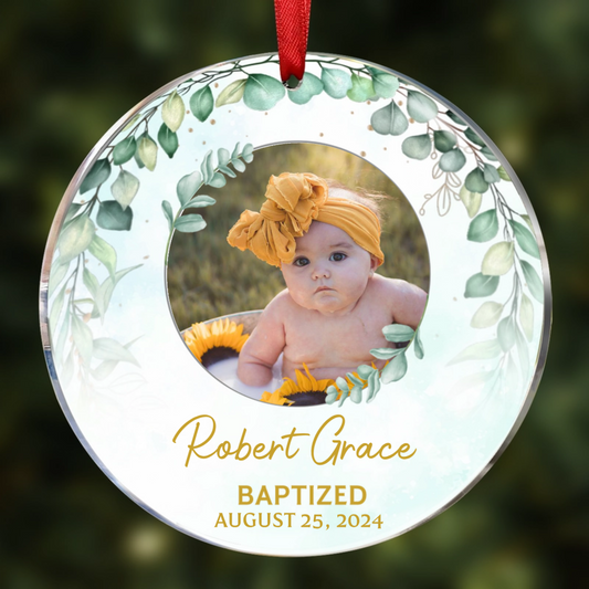 Custom Photo Baptized Baby - Personalized Circle Ceramic Ornament