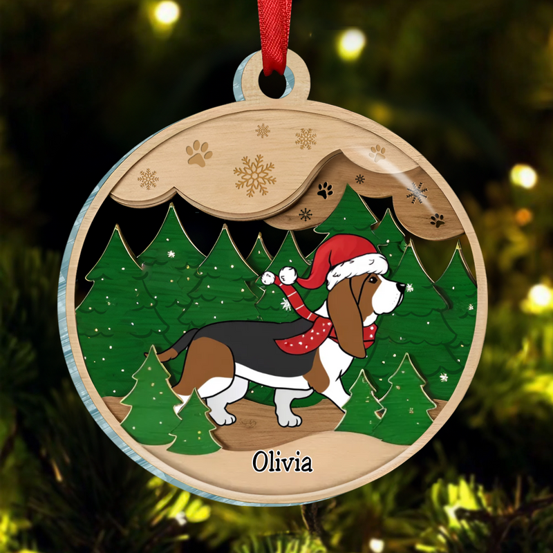 Dog Loves - Paws And Snow - Personalized Acrylic Ornament