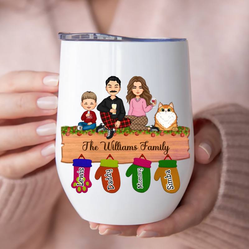 Family - Family Peeking Christmas Glove - Personalized Wine Tumbler
