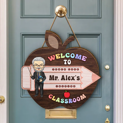 Teacher - Welcome To My Classroom - Personalized Shaped Wood Sign