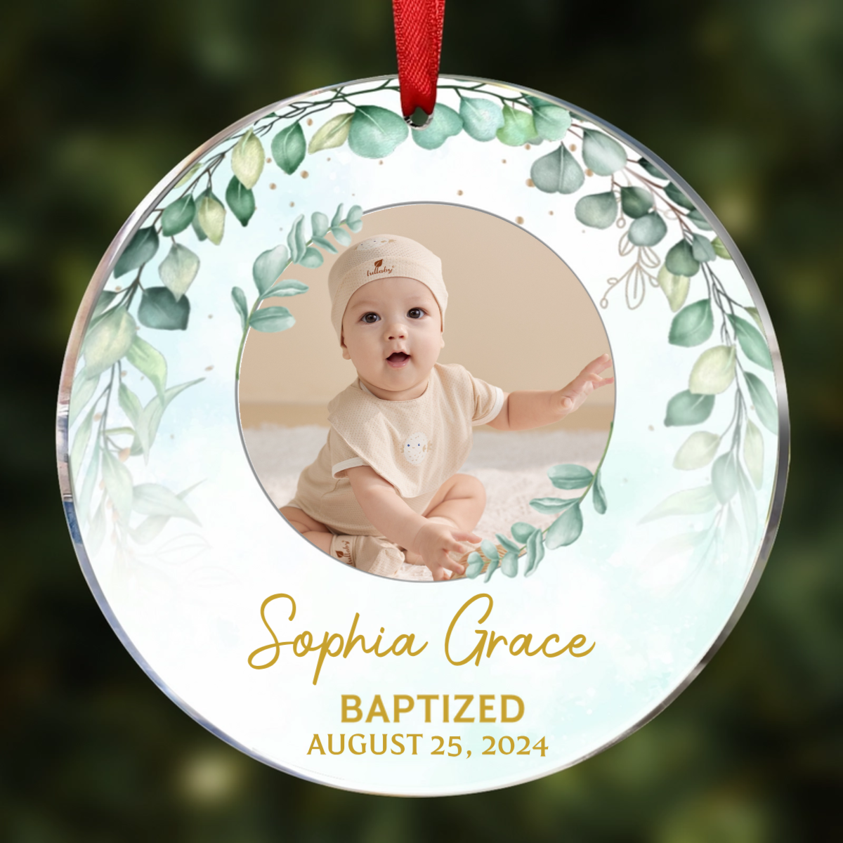 Custom Photo Baptized Baby - Personalized Circle Ceramic Ornament