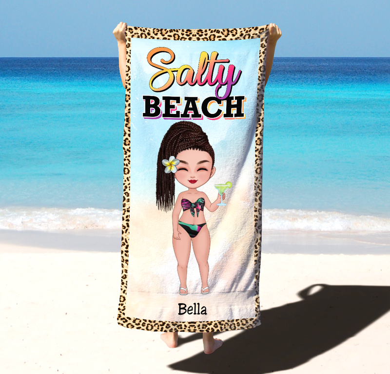 Girls - Salty Beach Beach Summer Girl - Personalized Beach Towel