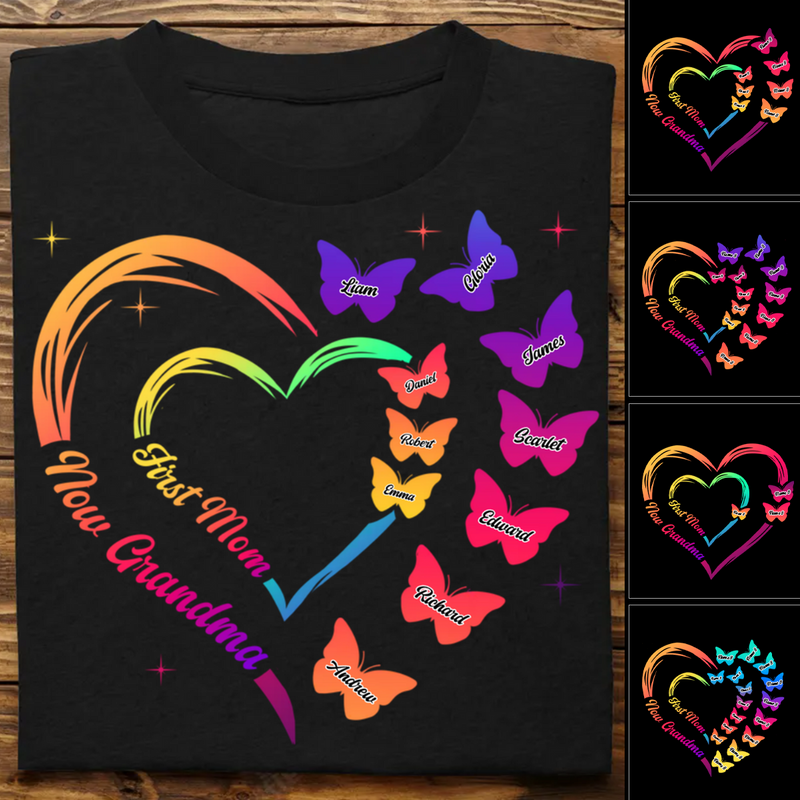Grandma - First Mom Now Grandma With Butterfly - Personalized T-Shirt
