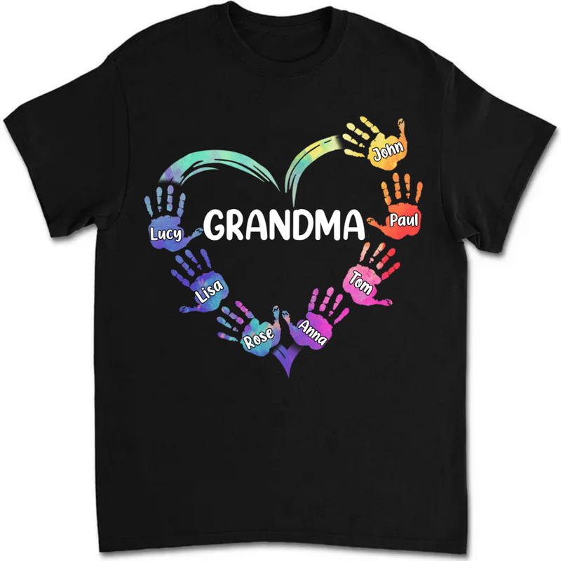 Grandma - Color Grandma Mom Heart, Hands Print V2  - Personalized T-shirt