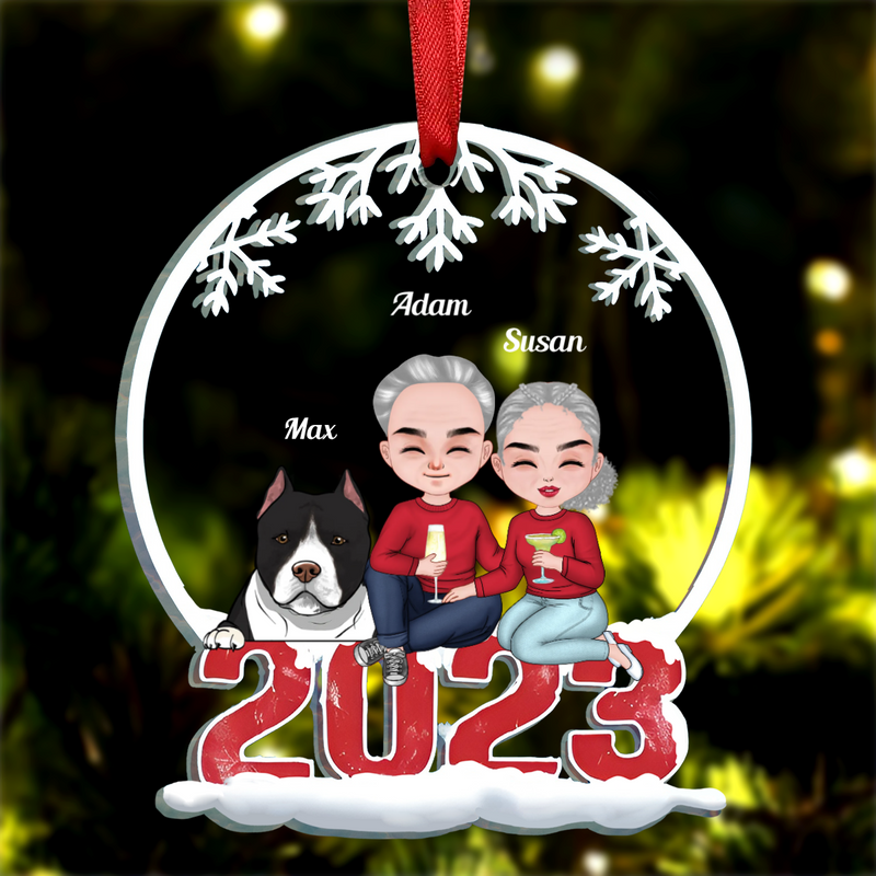 Pets Lovers - Couple & Pets Merry Christmas - Personalized Acrylic Ornament