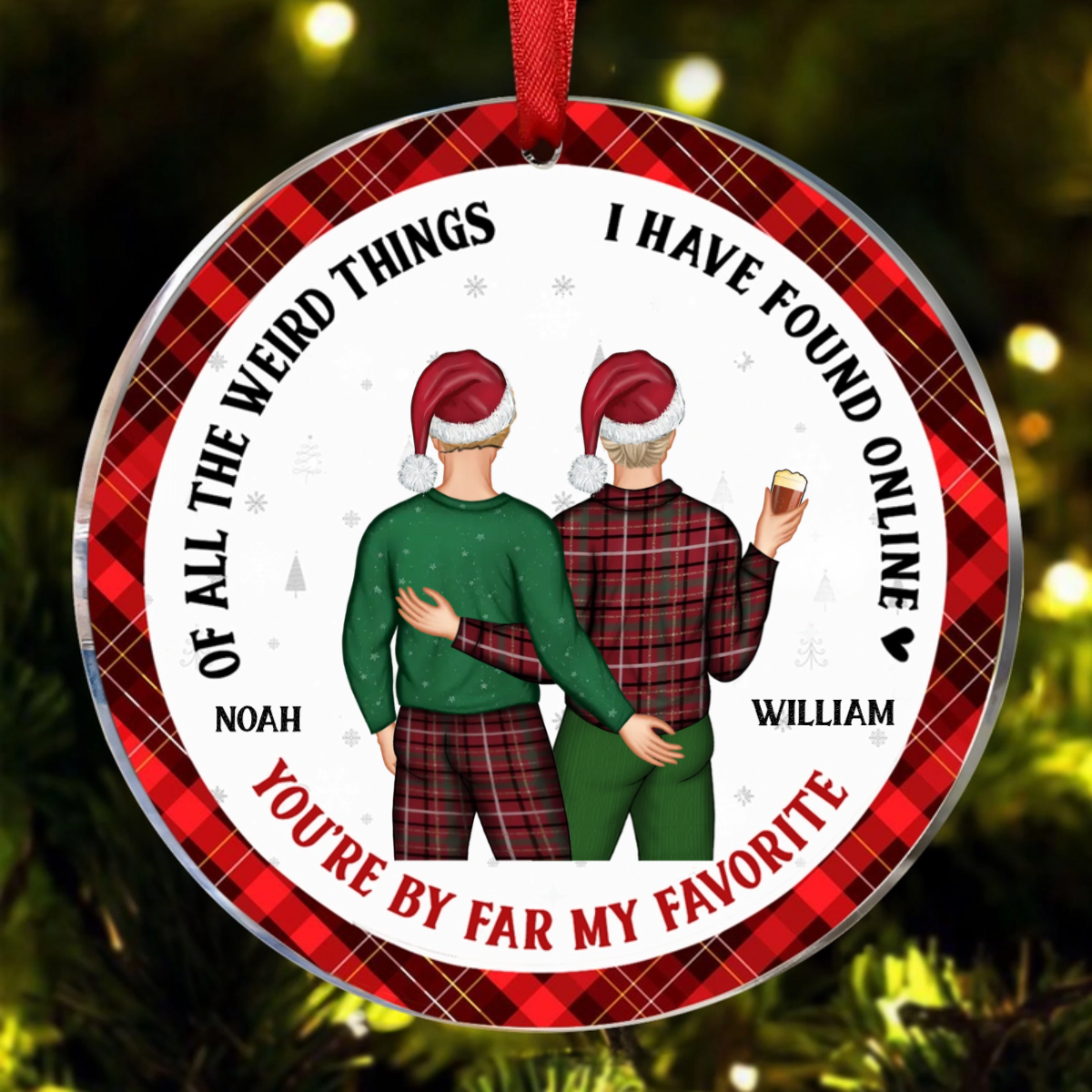 Christmas Couple Back Side You Are My Favorite By Far - Gift For Couples - Personalized Circle Ceramic Ornament