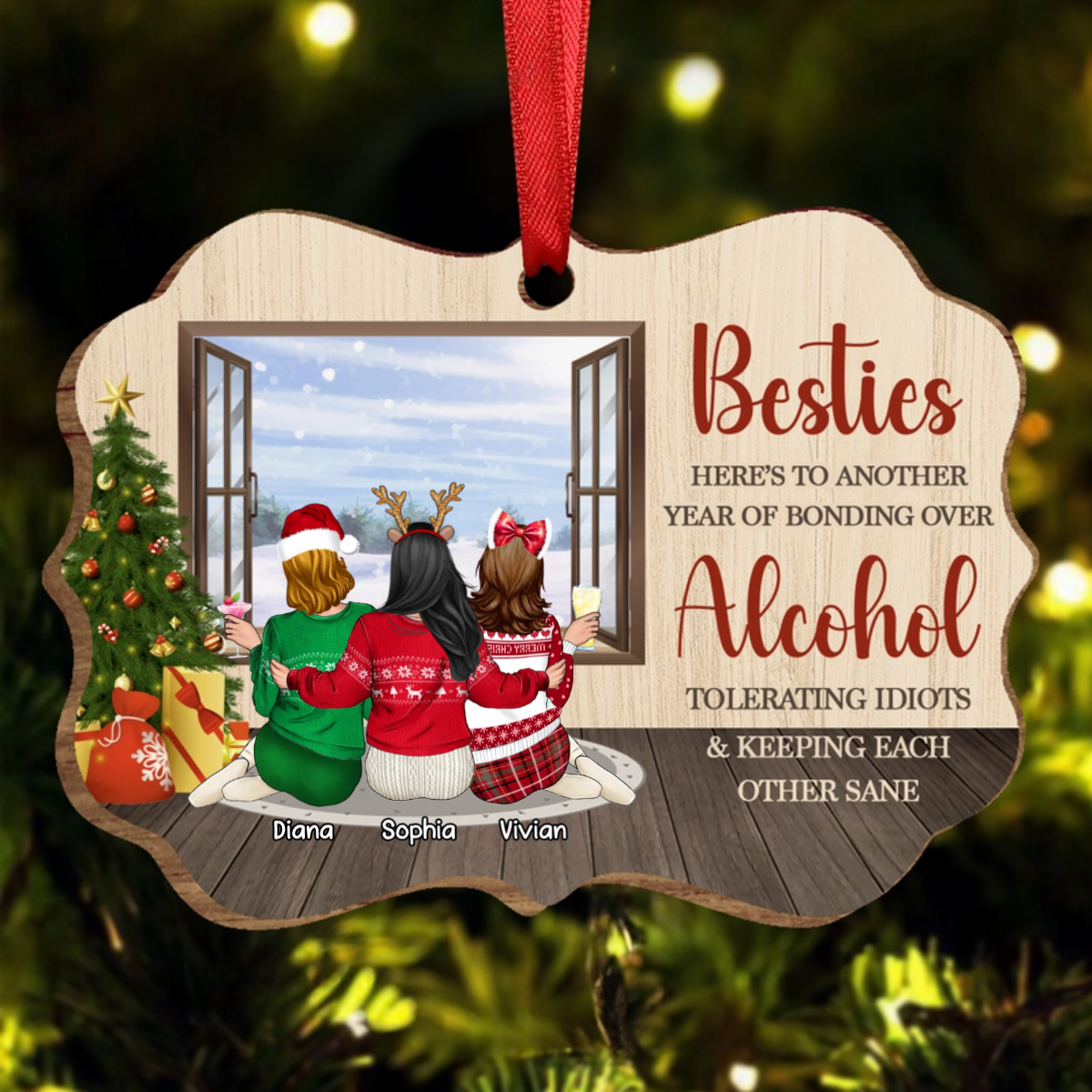 Bestie Keeping Each Other Sane - Bestie BFF Christmas Gift - Personalized Wooden Ornament