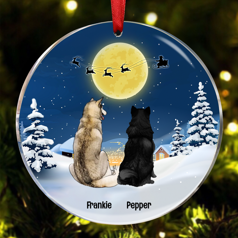 Dog Lovers - Dog Christmas Watching Santa - Personalized Acrylic Ornament