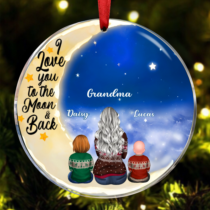 Family - I Love You To The Moon And Back - Personalized Acrylic Ornament (QA)