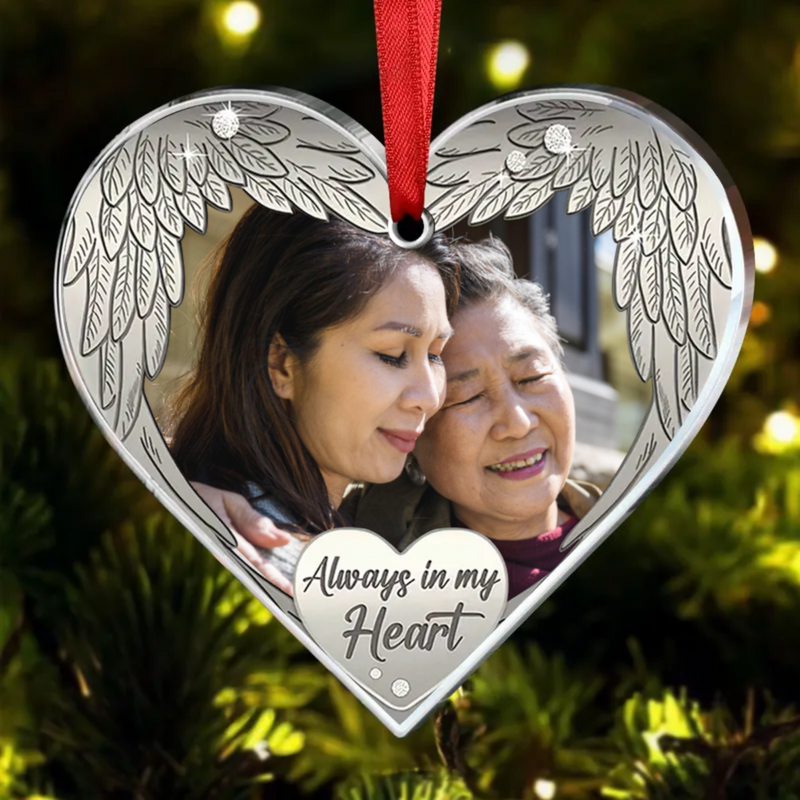 Family -  Always in my heart - Personalized Custom Photo Heart Ornament