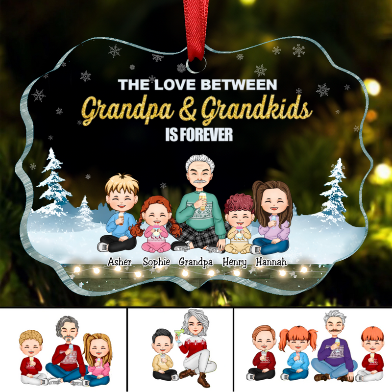 Family - The Love Between Grandpa & Grandkids Is Forever - Personalized Acrylic Ornament (HN)