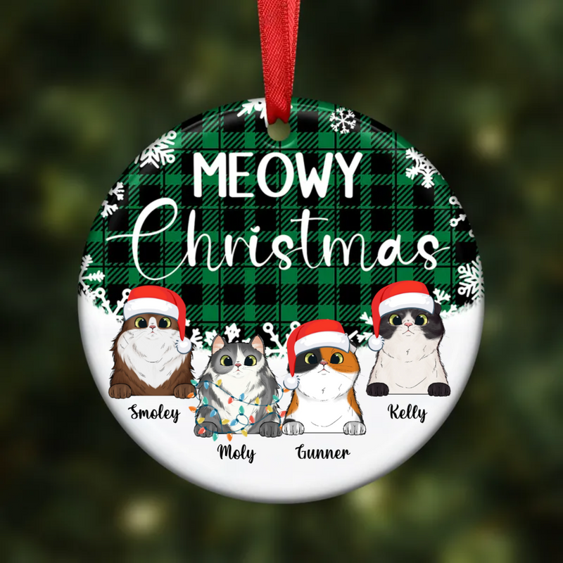 Cat Lovers - Meowy Christmas - Personalized Ornament (Green)