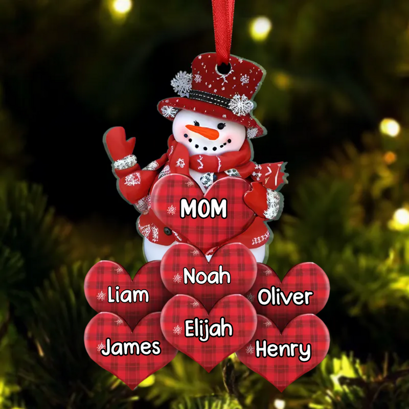Family - Grandma Mom Snowman Heart - Personalized Ornament