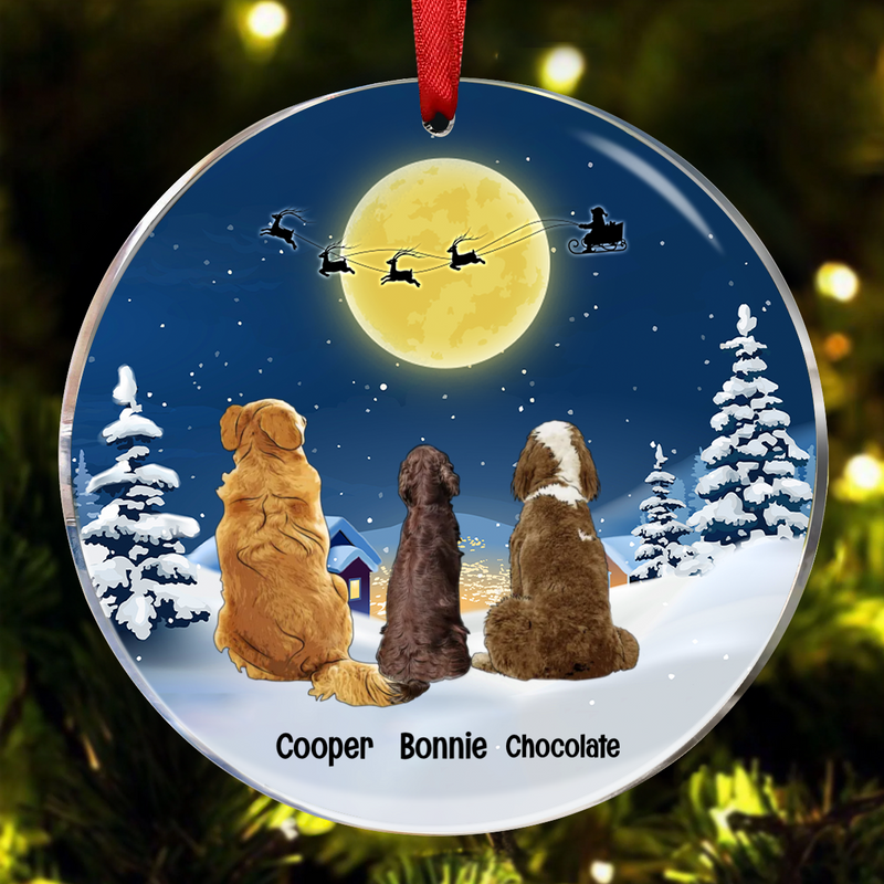 Dog Lovers - Dog Christmas Watching Santa - Personalized Acrylic Ornament