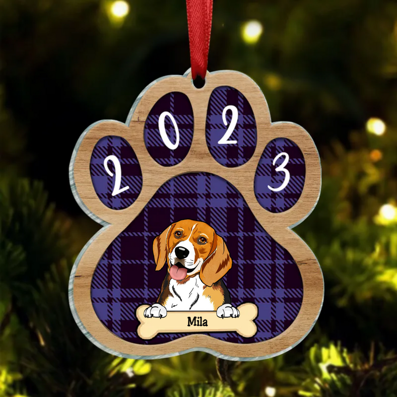 Dog Lovers - Dog Paw Shaped Wood Christmas - Personalized Circle Ornament