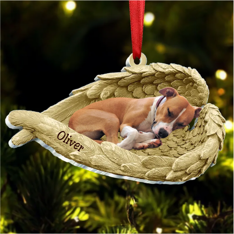Dog Lovers - Sleeping Pet Within Angel Wings - Personalized Ornament