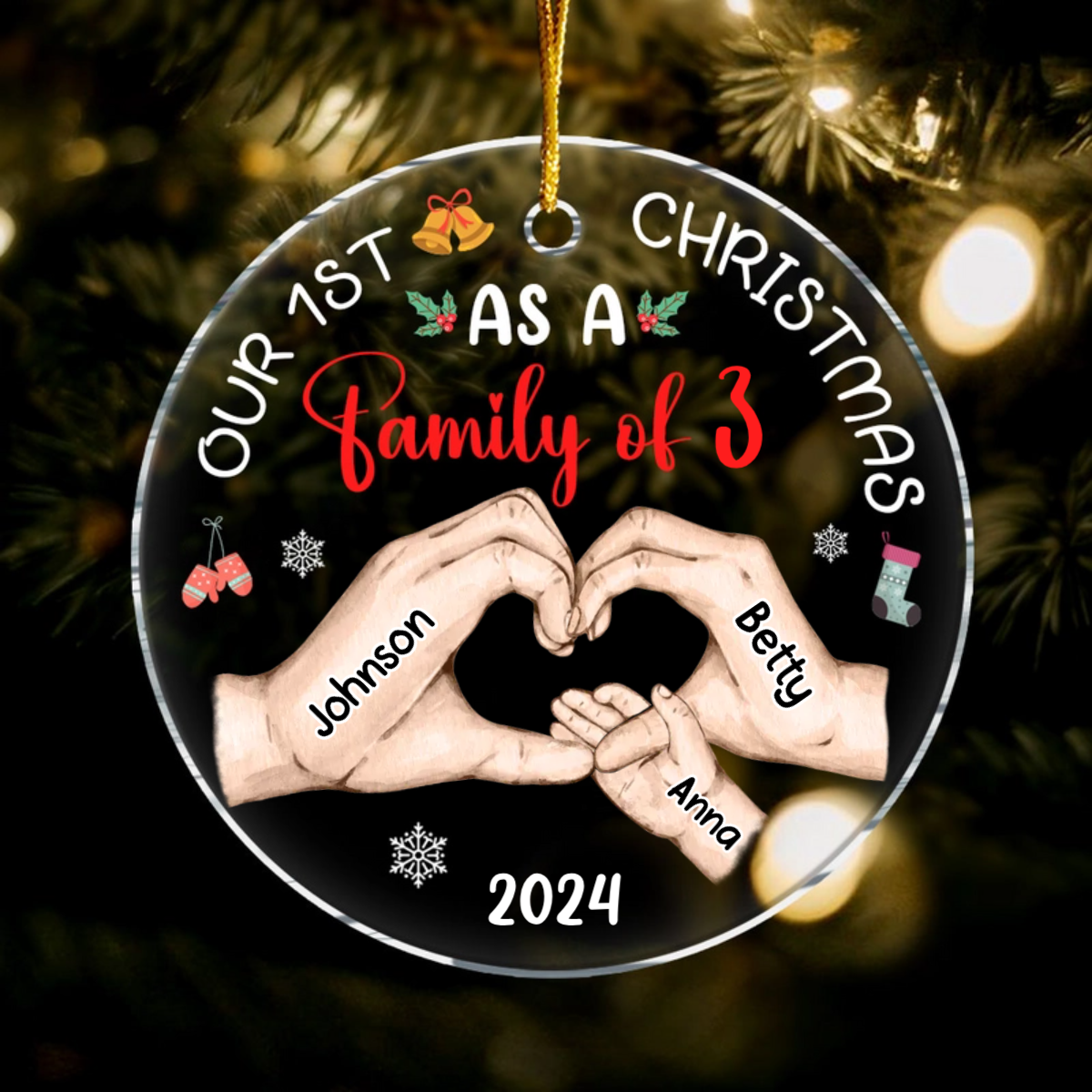 Personalized Baby's First Christmas As A Family Circle Ornament